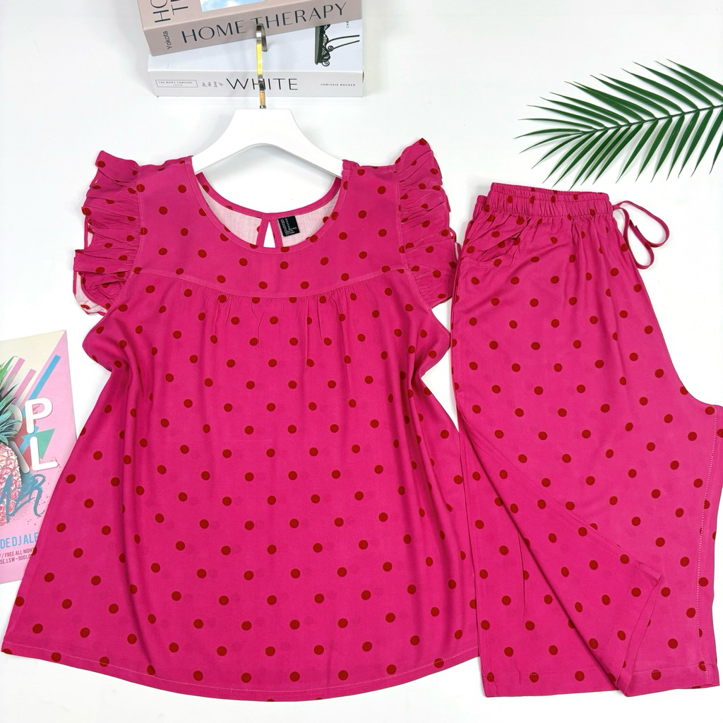 [Size L] Chan Tien Linen Set, VNXK Womens Tone Home Wear 53-60kg Well Tailored Cool Tole Fabric - Pi