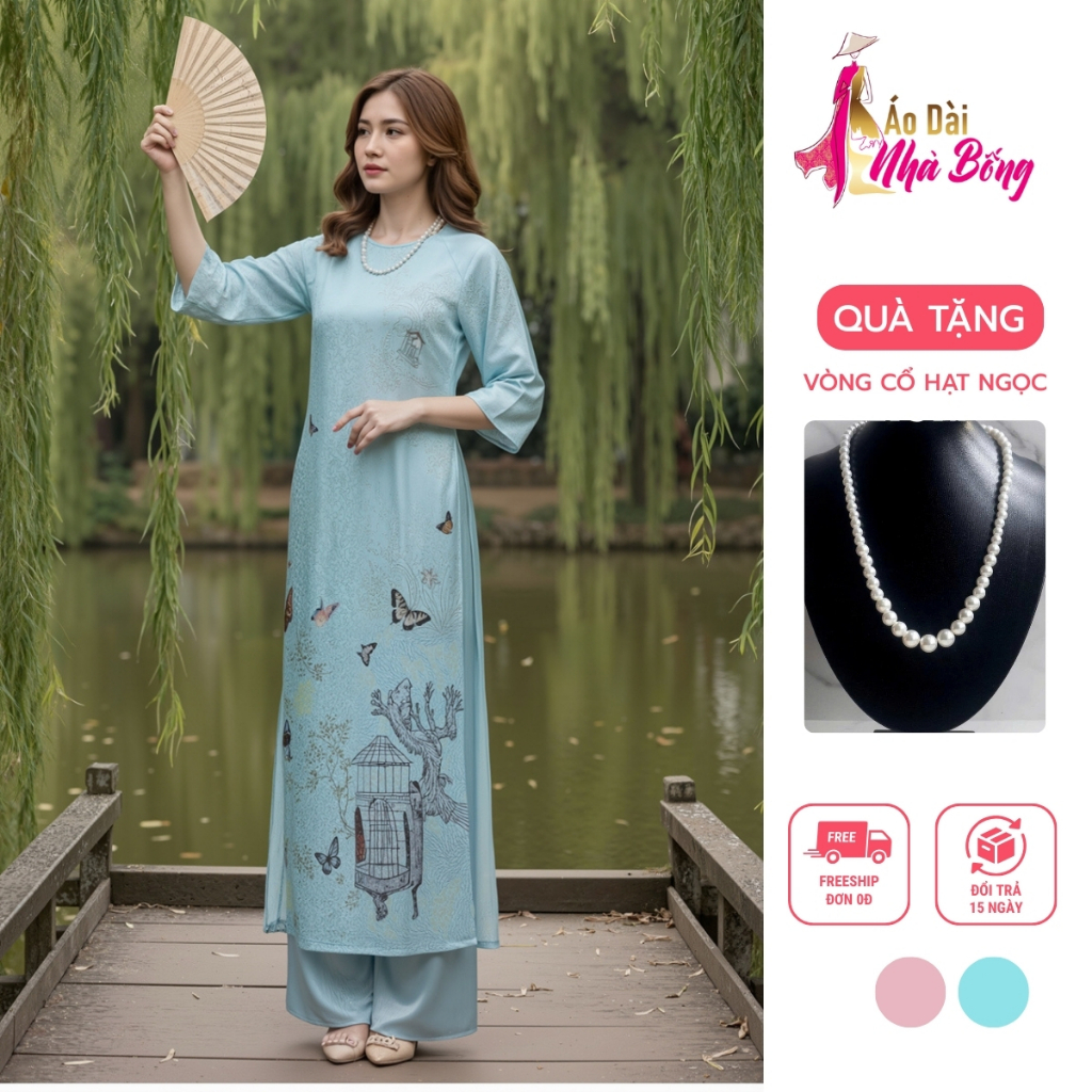 ดอกไม้แอปริคอทพิมพ์ลาย 3 มิติ ao dai - ความงามแบบดั้งเดิมผสมความทันสมัย AD060 - NHA BONG Ao Dai