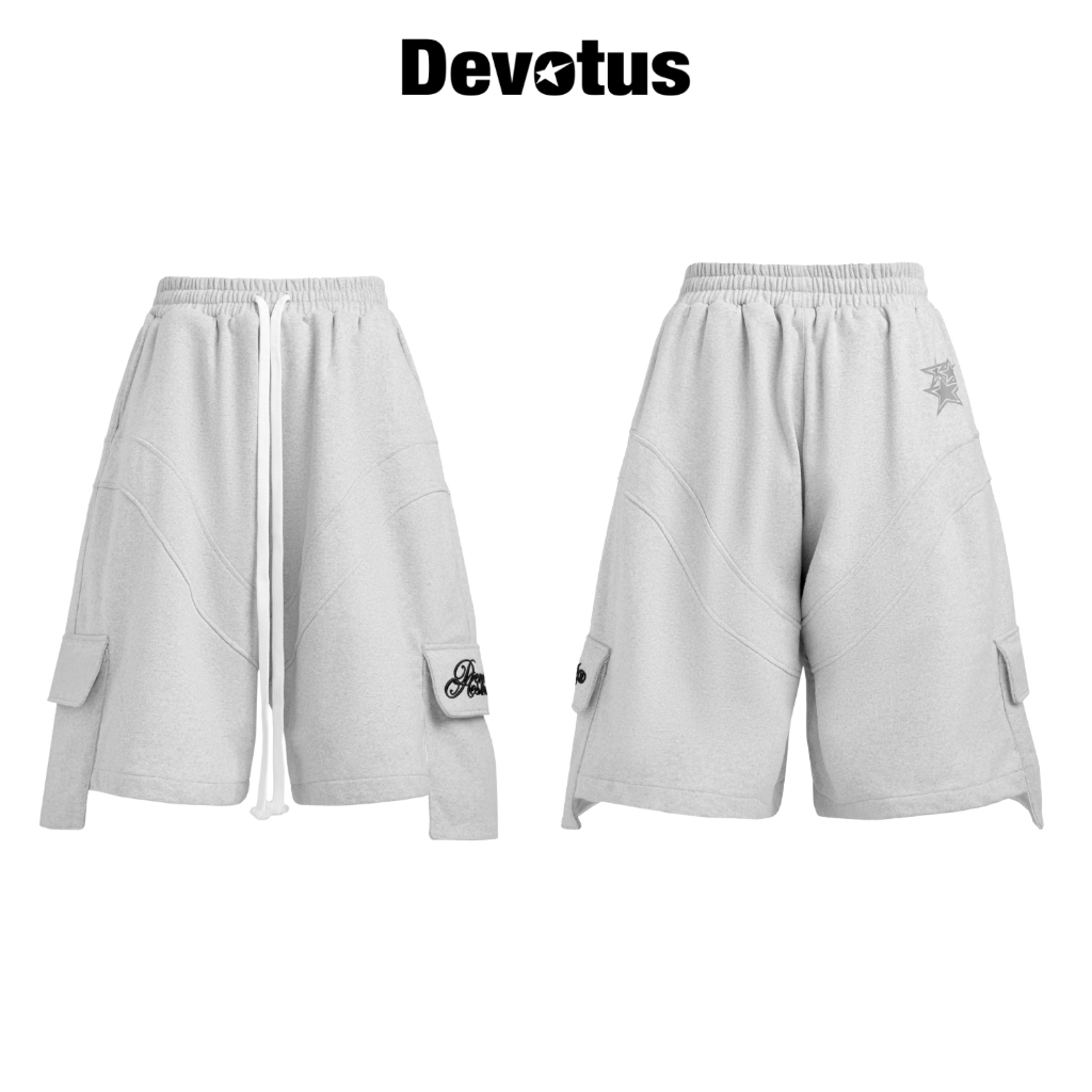 TWILL กางเกงสักหลาดใต้เข่าขากว้าง 450gsm DEVOTUS LOCAL BRAND - กางเกงขาสั้น Fade พร้อมผ้าสักหลาดลาย