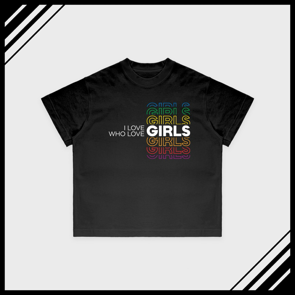 ICH LIEBE - LOVE GIRLS เสื้อยืดทรงกล่องแฟชั่น unisex สีรุ้ง