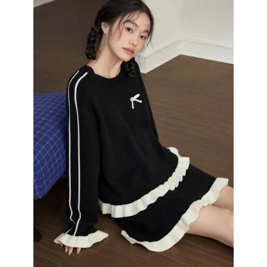 C0603 สเวตเตอร์ผ้าถักแขนยาว & le dress - Natsushi