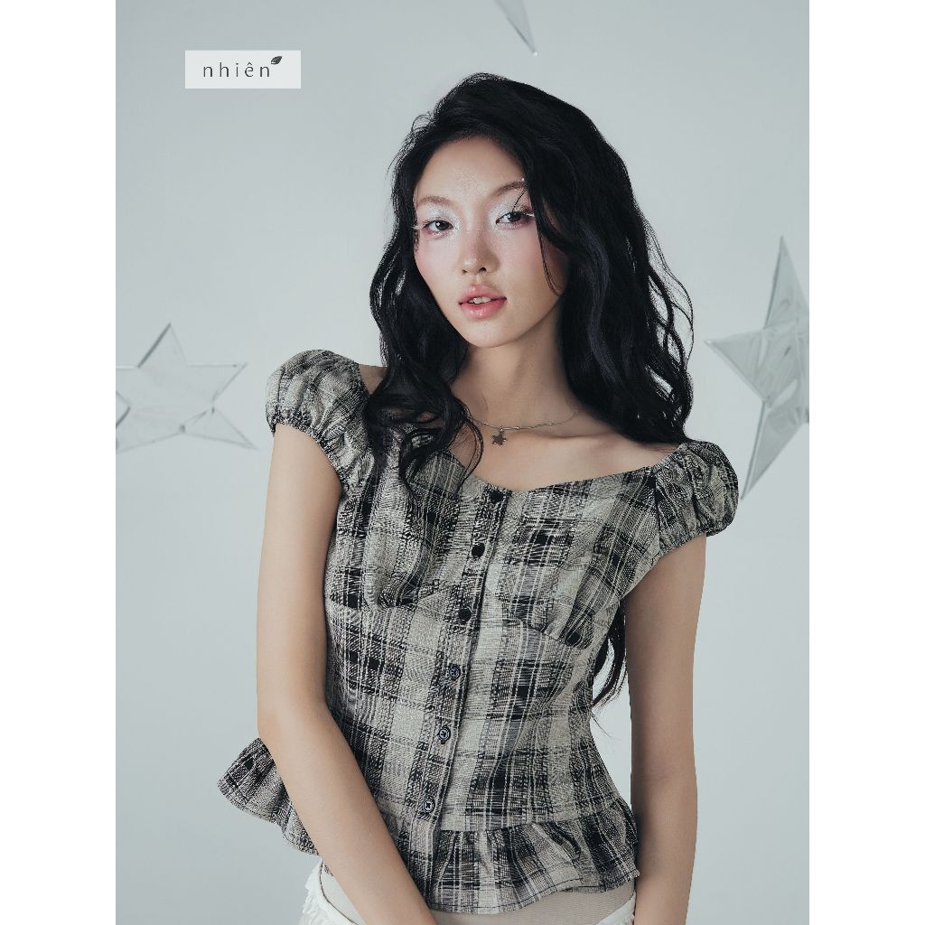 Ellie Top - เสื้อเชิ้ตกระดุมปาดไหล่สไตล์เกาหลี nhien.official BA496