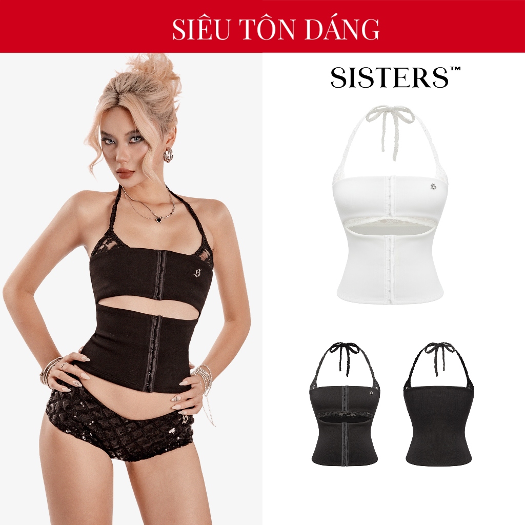 SISTERS เสื้อรัดตัว tube top พร้อมชุดชั้นในลูกไม้คอปกผูกโบว์ ดีไซน์คัตเอาท์โลโก้สแตนเลส Cossi เซ็กซี่ | SS-T52