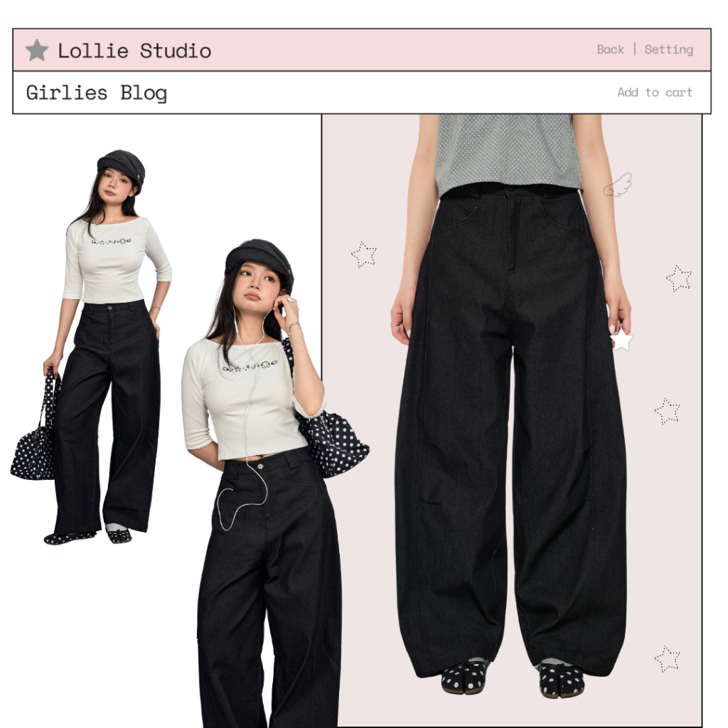 LOLLIE STUDIO - กางเกงผ้าเดนิมขากว้างรูปผู้หญิง Shizu Culottes TCQ54