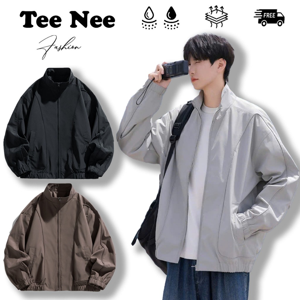 TeeNee Mens, Womens, Mens High Collar Windbreaker, ผ้าคุณภาพสูง 2 ชั้น, กันลมและกันน้ําพร้อมกระเป๋าด