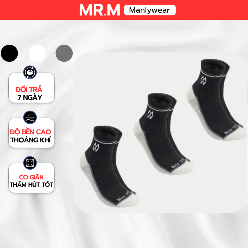 ถุงเท้ากีฬาคอยาว MRM Manlywear ขนาด 3 คู่สําหรับการวิ่ง ฟุตบอล และแบดมินตัน