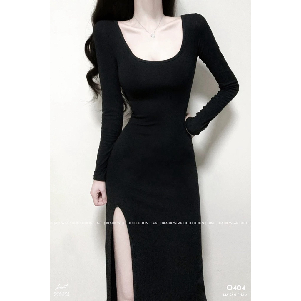 เดรสยาวคอเหลี่ยมผ่าไซส์ใหญ่ 40-120กก. (bb6)