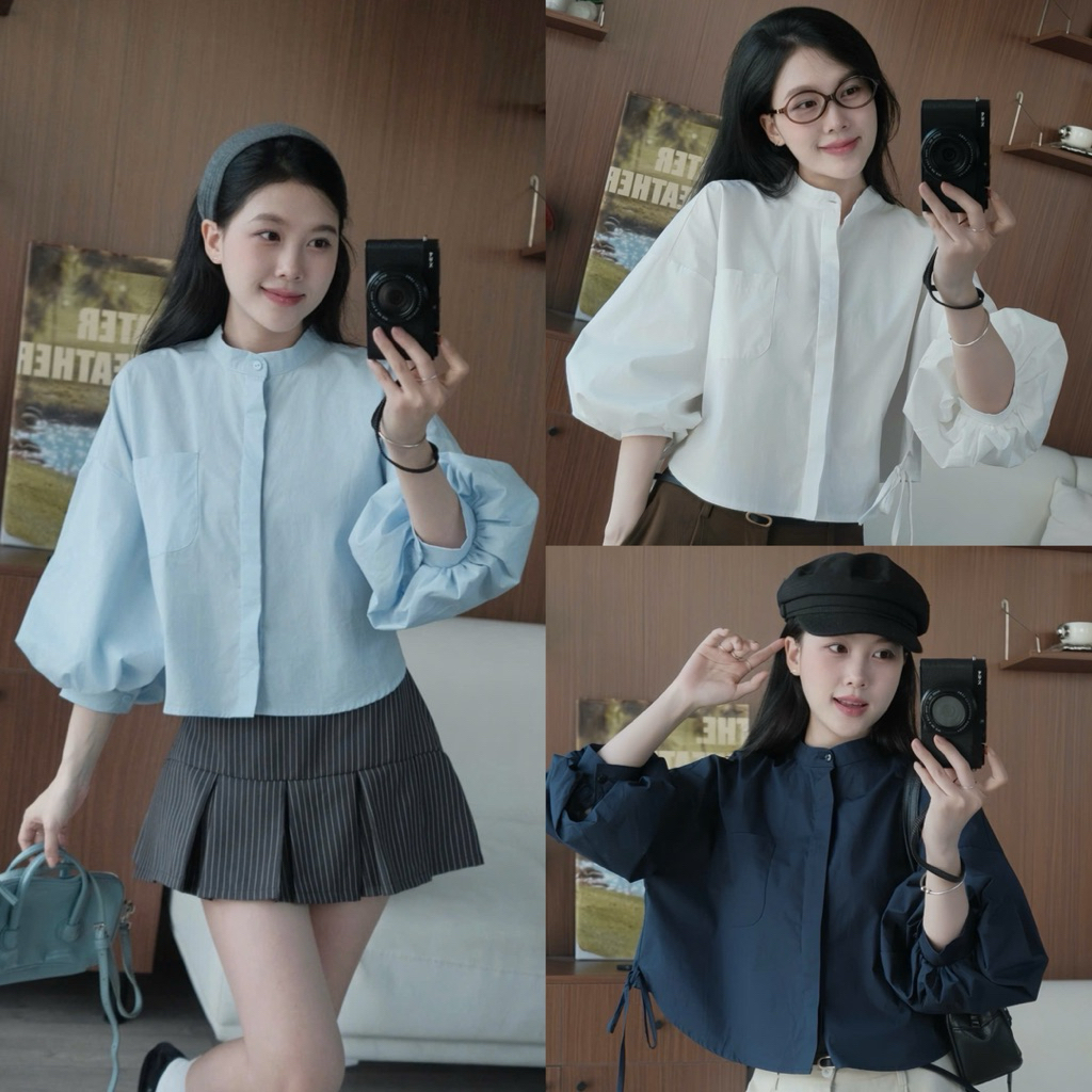 The.sweather TSW เสื้อครอปคอเต่าแขนพองผูกหลัง