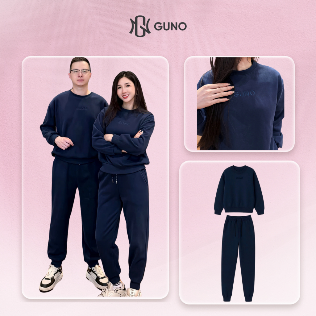 กุนโอ ชุดเสื้อผ้าฤดูใบไม้ร่วง-ฤดูหนาวบุขนกํามะหยี่สําหรับผู้ชายและผู้หญิงพร้อมเสื้อคอกลมปักลายโลโก้แ