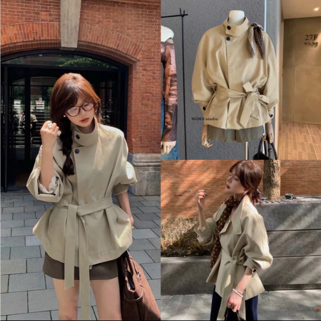เสื้อแจ็คเก็ตคอตั้งสีกากีเอวหลวมเกาหลี 4454 [AN TAY STORE 68]