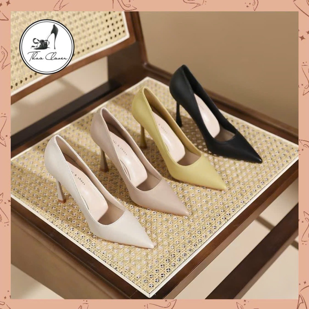 รองเท้าส้นสูงหัวแหลมหนังสีพาสเทลแบบนุ่มหรูหรา-9CM-THAO CLOVER-988-3