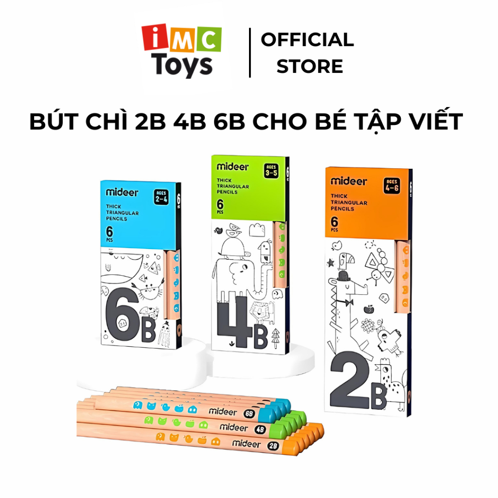 Mideer 2B 4B 6B ดินสอสําหรับเด็กฝึกเขียนขอบสามเหลี่ยม ดินสอสามเหลี่ยมหนา