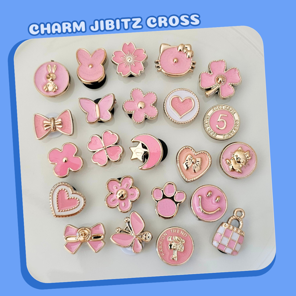 Charm Sticker Jibitz เข็มเลียนแบบติดรองเท้าแตะ รุ่น B23 สีชมพู