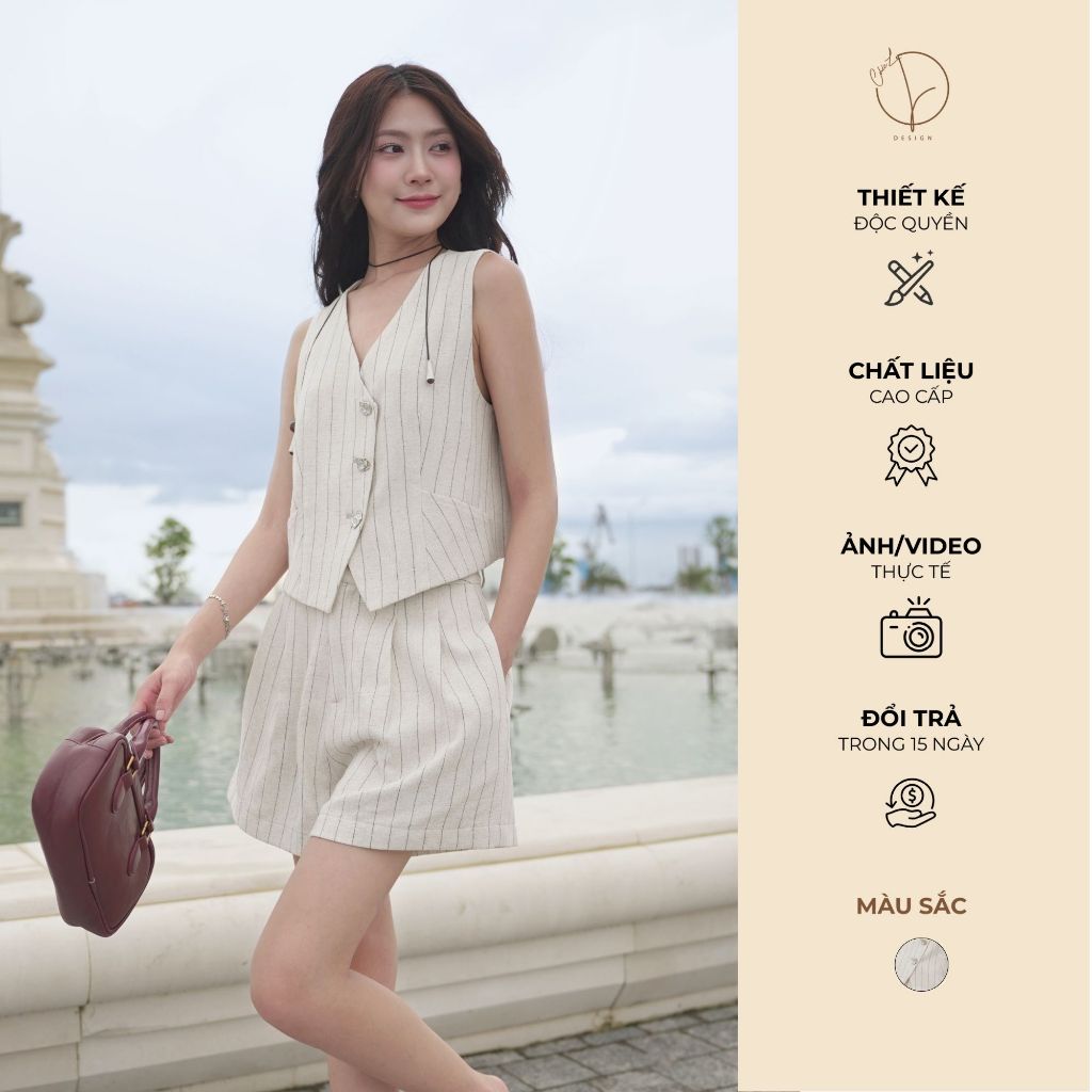 Womens Set กางเกงขาสั้นและเสื้อจิลลายทางคุณภาพสูง ดีไซน์อ่อนเยาว์ ChicLy Design - AQ999