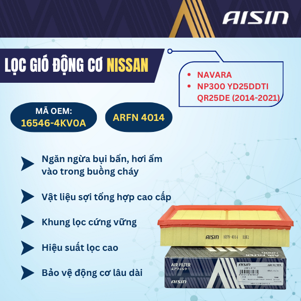 NISSAN NAVARA NP300 YD25DDTI QR25DE 2014-2021 กรองอากาศเครื่องยนต์ - ARFN 4014