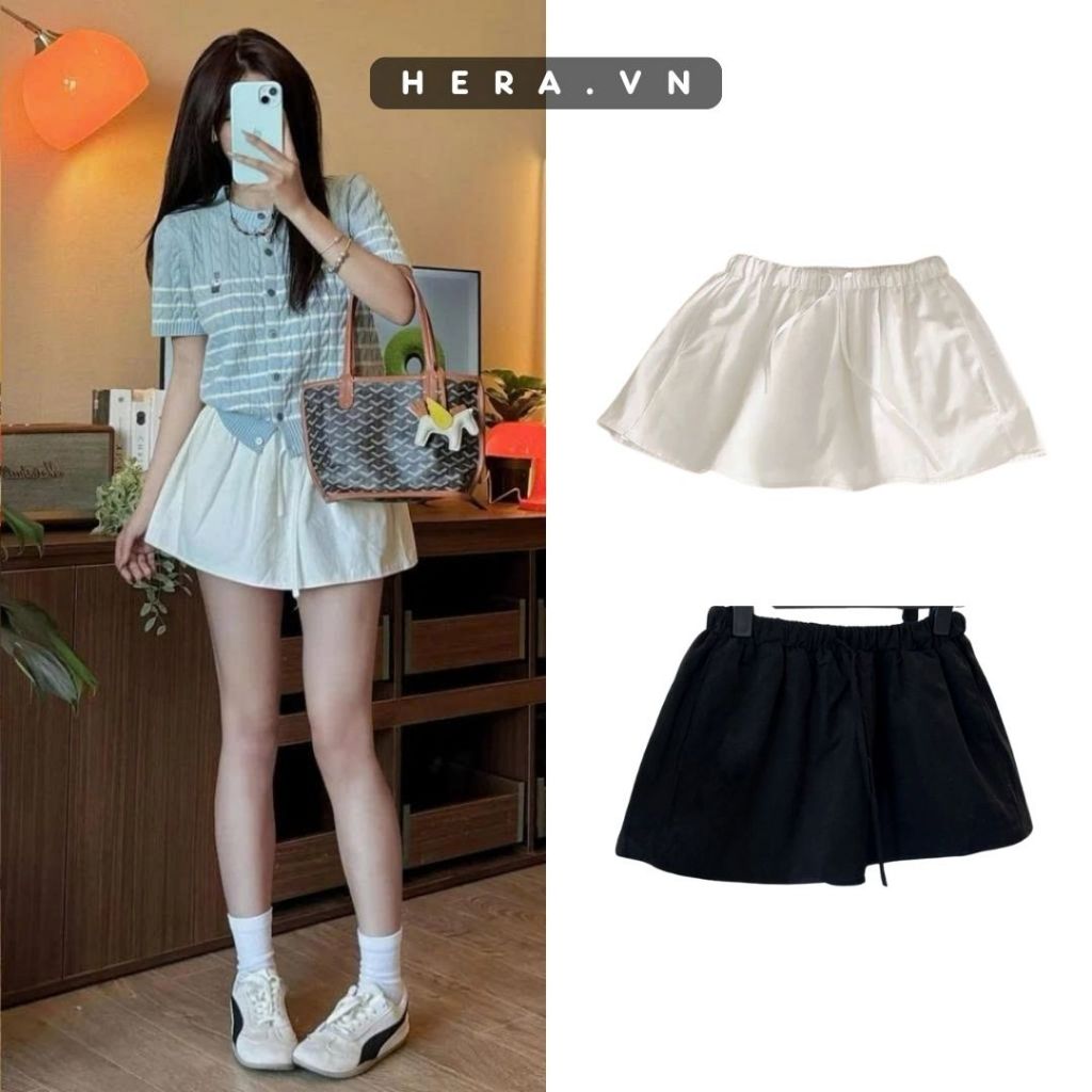Hera Short Khaki Pants Skirt A-Line Drawstring Flared Skirt T218