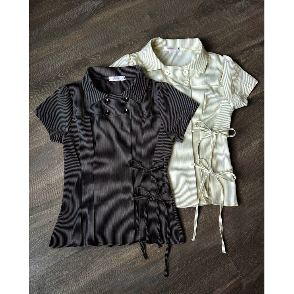 FAERIE เสื้อแฮ็ค 4 กระดุมผูกโบว์ที่เอว - JANET TOP