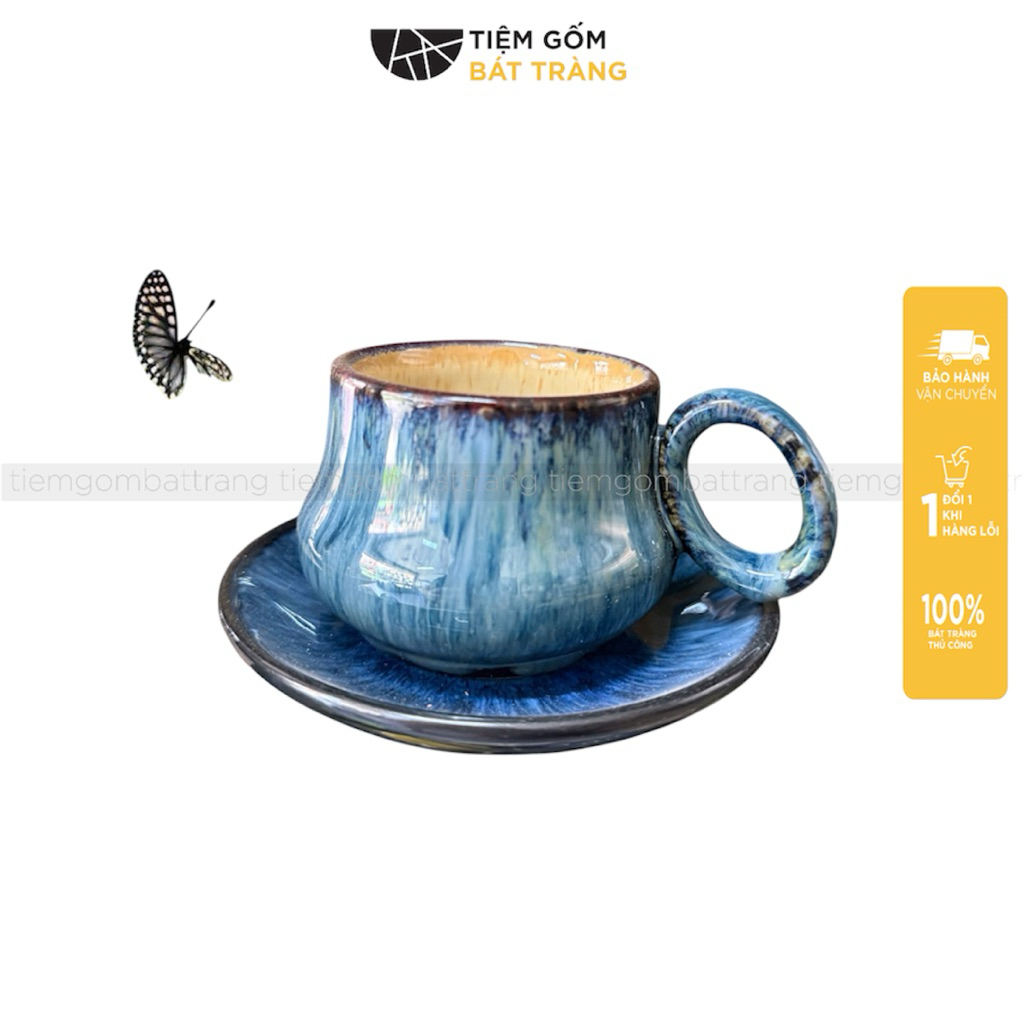 Fire Glazed Porcelain Coffee Cup 120ML Bat Trang Porcelain Cup สําหรับดื่มชากาแฟเป็นของขวัญที่มีความ
