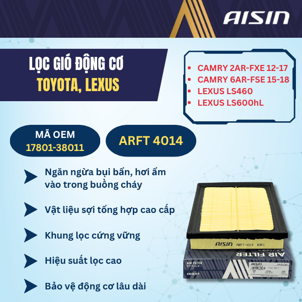 ไส้กรองอากาศเครื่องยนต์สําหรับ Toyota CAMRY 2AR-FXE 2012->2017, CAMRY 6AR-FSE 2015->2018, Lexus LS46