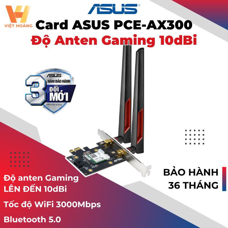 การ์ดเครือข่าย ASUS PCE-AX3000 บลูทูธ AX3000 Standard (Tray ไม่มีกล่อง)