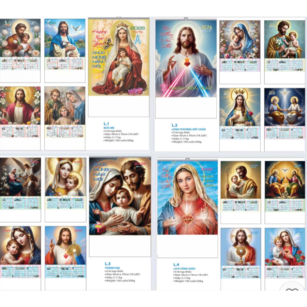 5 แผ่น CALENDAR - 2026 CALENDAR - CATHOLIC CALENDAR - สุ่มตัวอย่าง