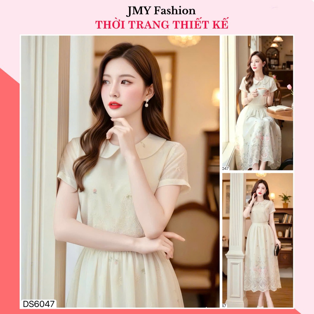 DS6047 ชุดกระโปรงบานแม็กซี่คอปกดอกบัวสําหรับผู้หญิง [Dolce Viva Collection (DVC/ACC)]