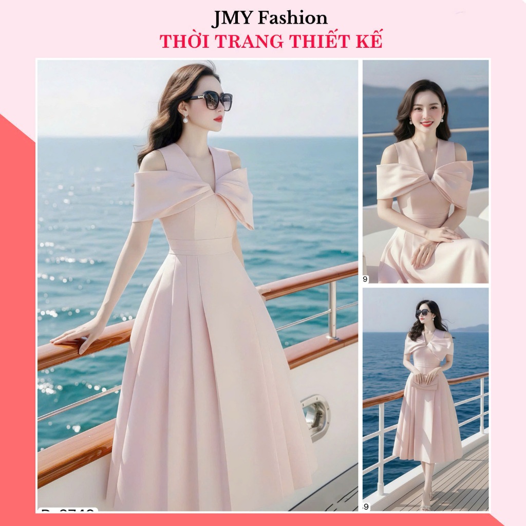 DS6749 เดรสแทฟต้าจีบสีชมพูยาวเปิดไหล่แต่งโบว์หรูหรา [Dolce Viva Collection (DVC/ACC)]