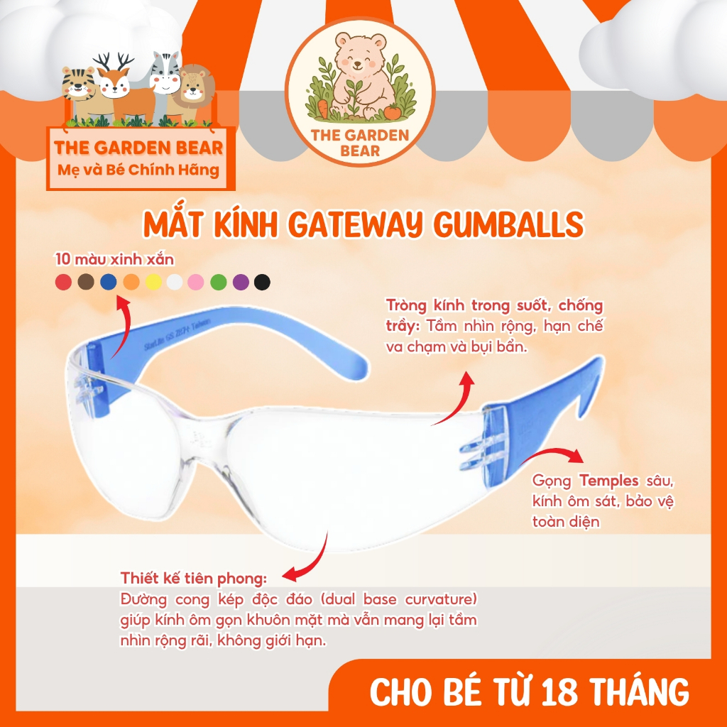 GATEWAY Gumballs แว่นตาอเมริกันสําหรับเด็ก - ป้องกัน กันฝุ่น ป้องกันรังสียูวี