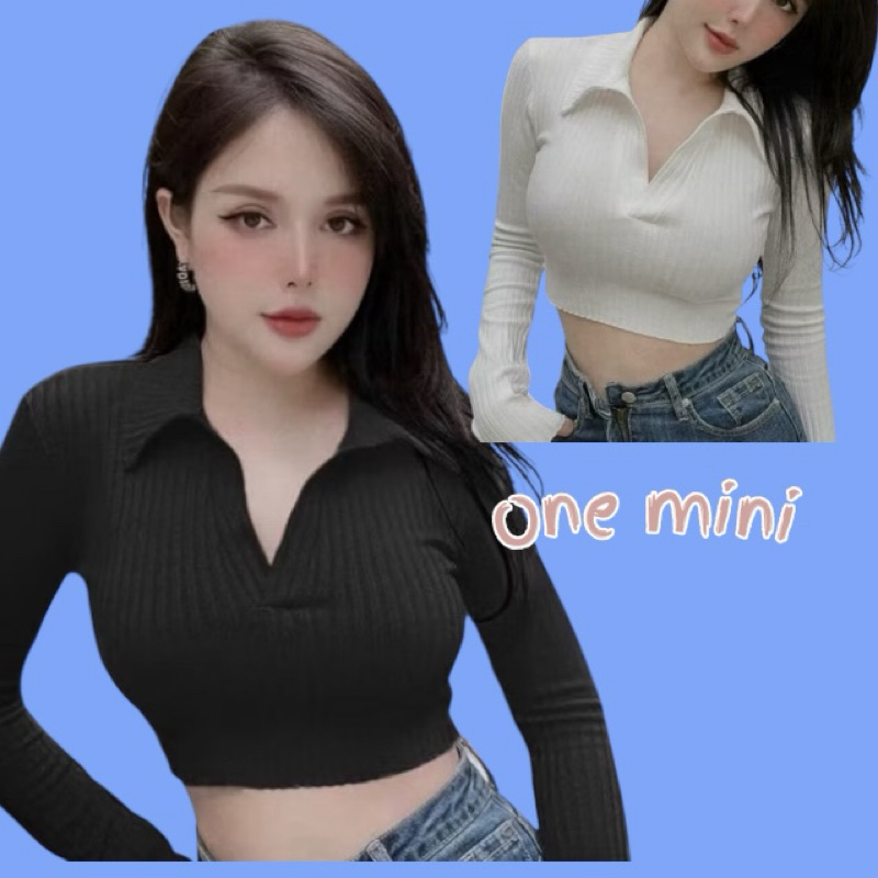 เสื้อครอปแขนยาวคอโปโล ทรงเข้ารูป ทรง crt เรียบหรูมีระดับ 3 สี ดํา ขาว น้ําตาล