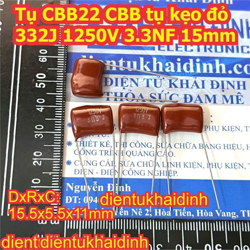 20 ชิ้น CBB22 CBB ตัวเก็บประจุ, ตัวเก็บประจุขนมสีน้ําตาลสีแดง 332J 3n3 1250V 3.3NF kde4115