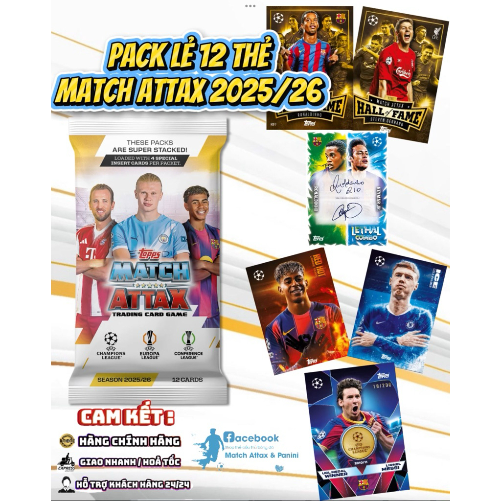 [ ขายปลีกแพ็ค 4 เม็ด ] 1x จับคู่ Attax Champions league 2025/26 25/26 (แพ็ค 12 ใบ) (4 เม็ด/ 4 ใบพิเศ
