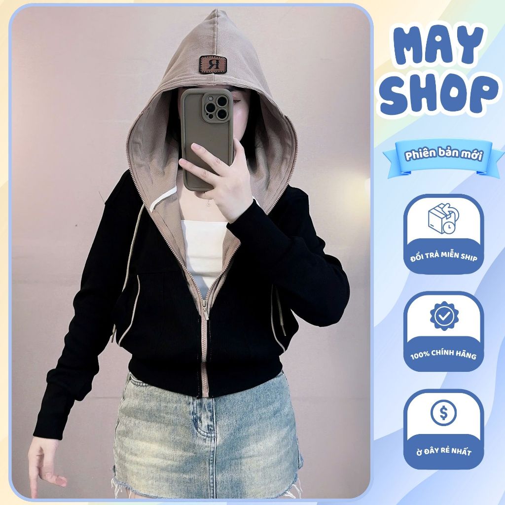 A8 MAYSHOP เสื้อแจ็คเก็ตผู้หญิง Ribbed Loose Form - ครีมกันแดด นุ่ม สบาย