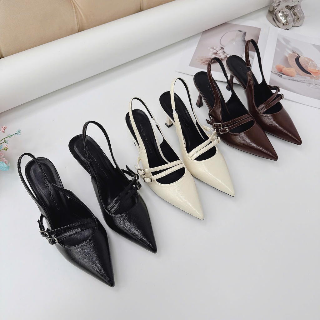 7p รองเท้าส้นสูงส้นแพลตฟอร์มหัวแหลมพร้อมสายข้ามหนังนิ่มใหม่ (CG168)