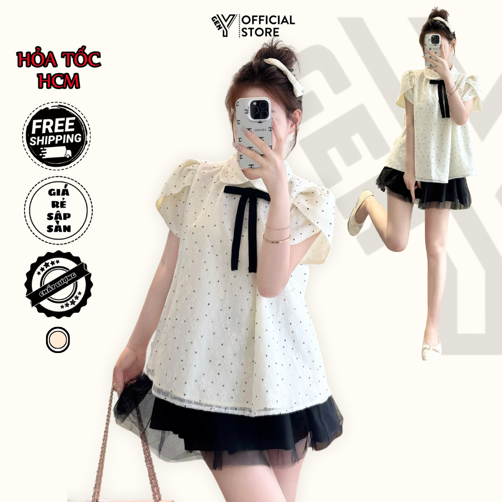 Polka Dot Lace Lotus Collar Set & Princess Chiffon Skirt – GENY OFFICIAL STORE