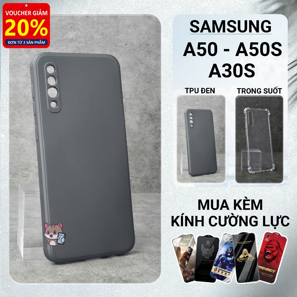 Samsung A50, A50s, A30s Cowcase เคส TPU สีดําล้วน | เคสโทรศัพท์แบบยืดหยุ่น SS galaxy ปกป้องกล้องโทรศ