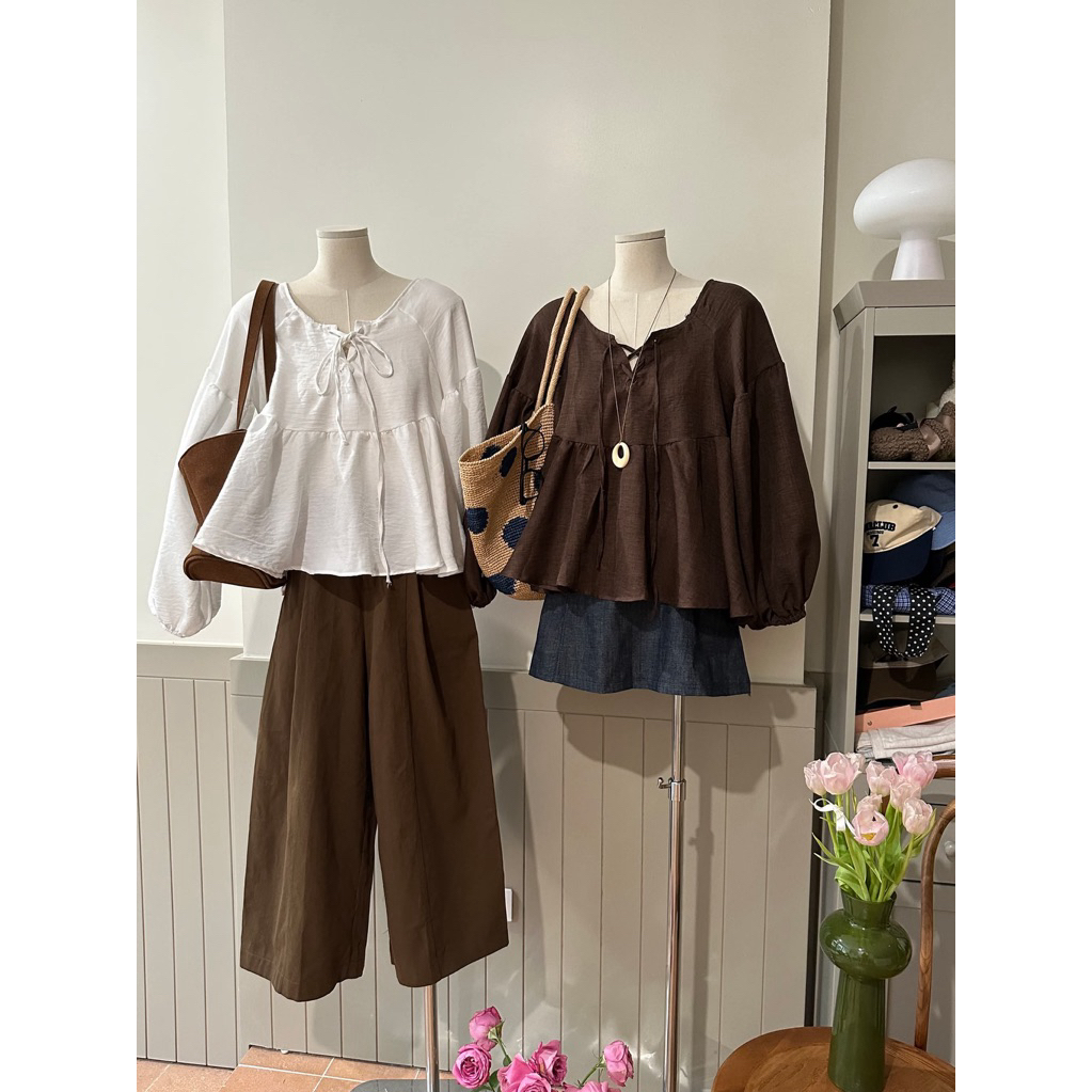 Q6293 Nana21 Nanastore21 กางเกงขากว้างผู้หญิงสีกากี