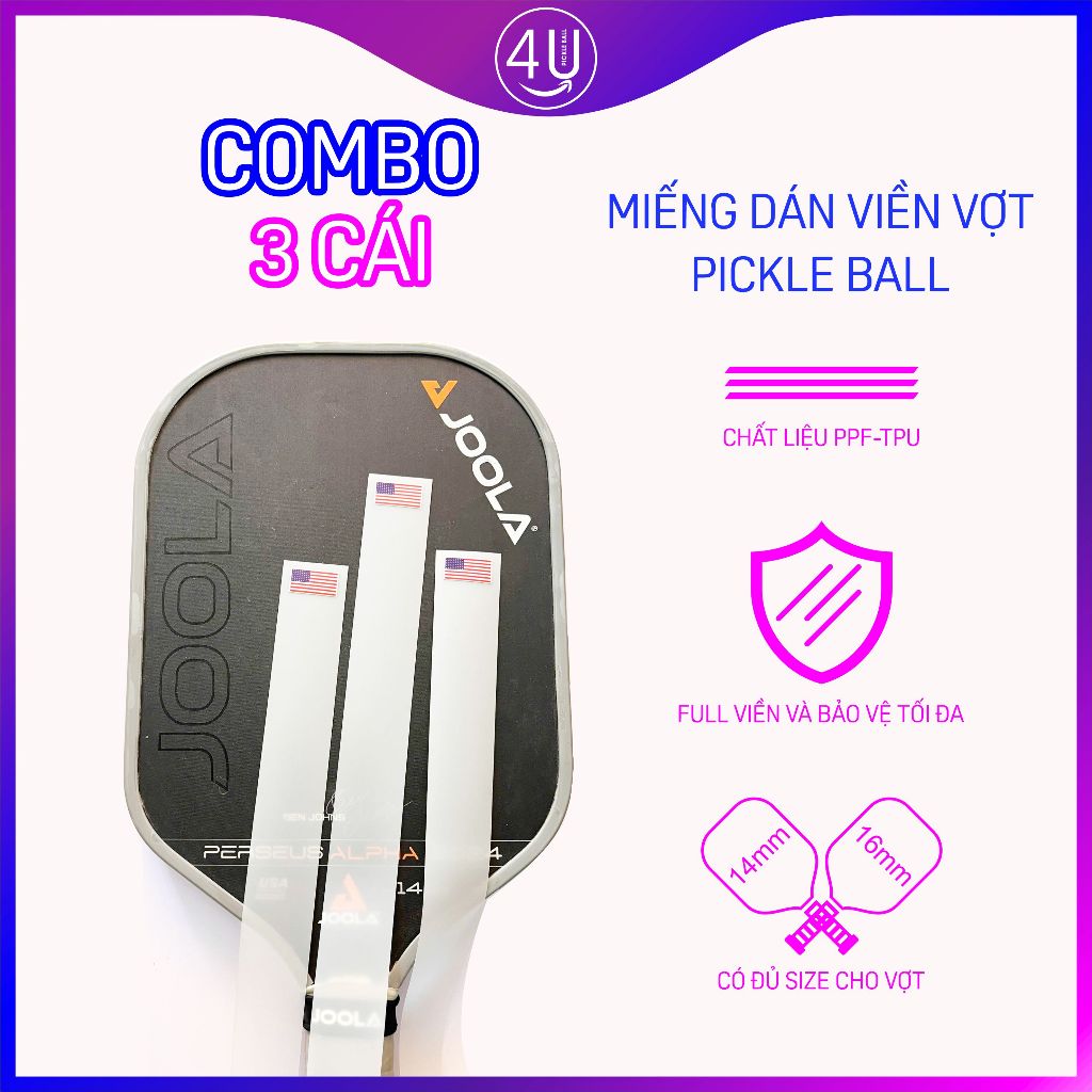 สติ๊กเกอร์ขอบแร็กเก็ต Pickleball PPF-TPU แบบใส 3 เส้น Anti-scratch