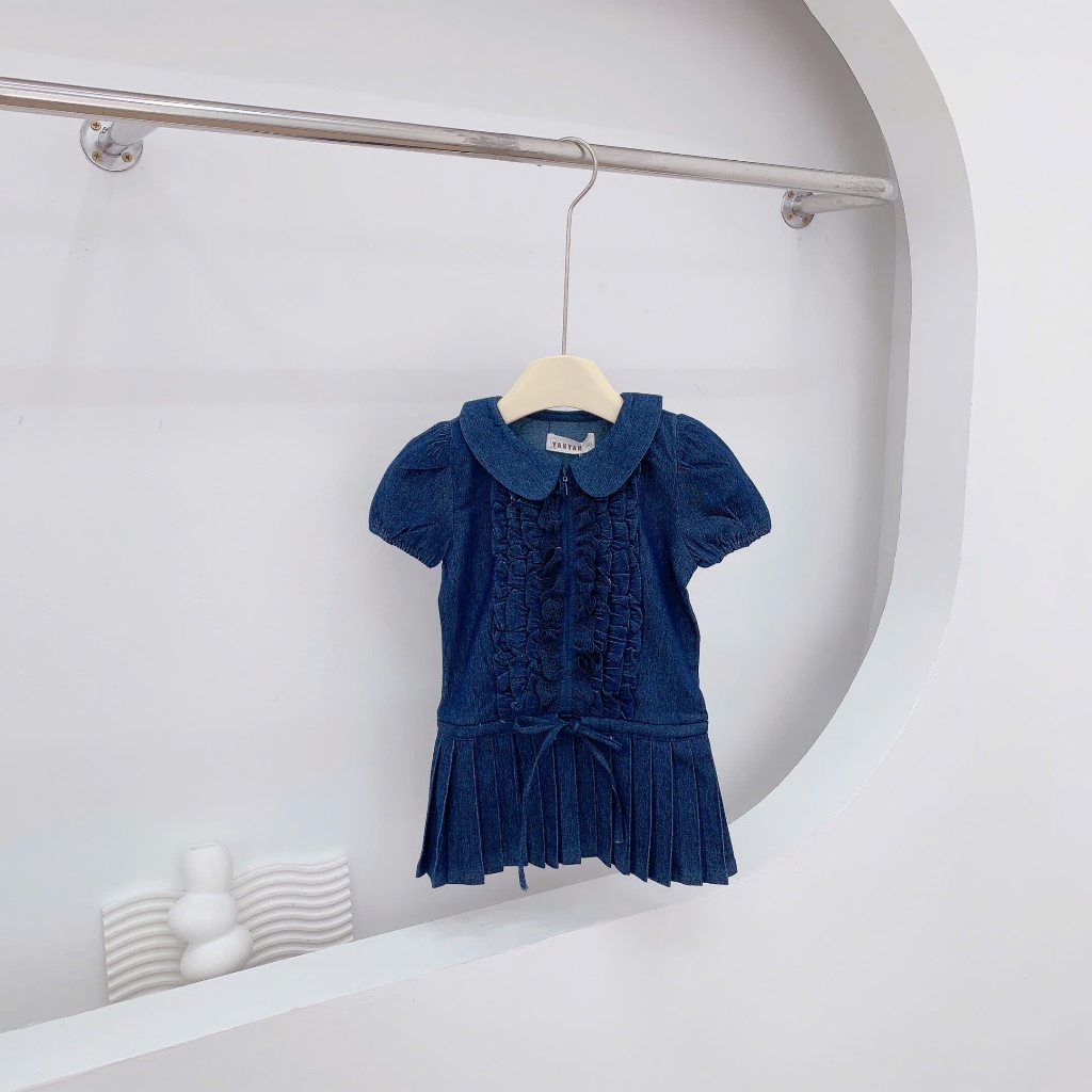 เสื้อผ้าเด็กผู้หญิง กระโปรงยีนส์อัดพลีท TK ลูกไม้นุ่ม 9-25kg V710 Tieu Yen KID