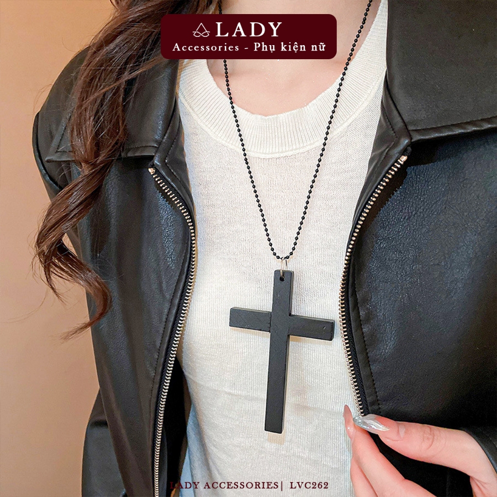 สร้อยคอไขว้สีดําธรรมดาขนาดใหญ่, สร้อยคอไม้กางเขนสไตล์ Y2K ส่วนบุคคล Lady Accessories LVC262
