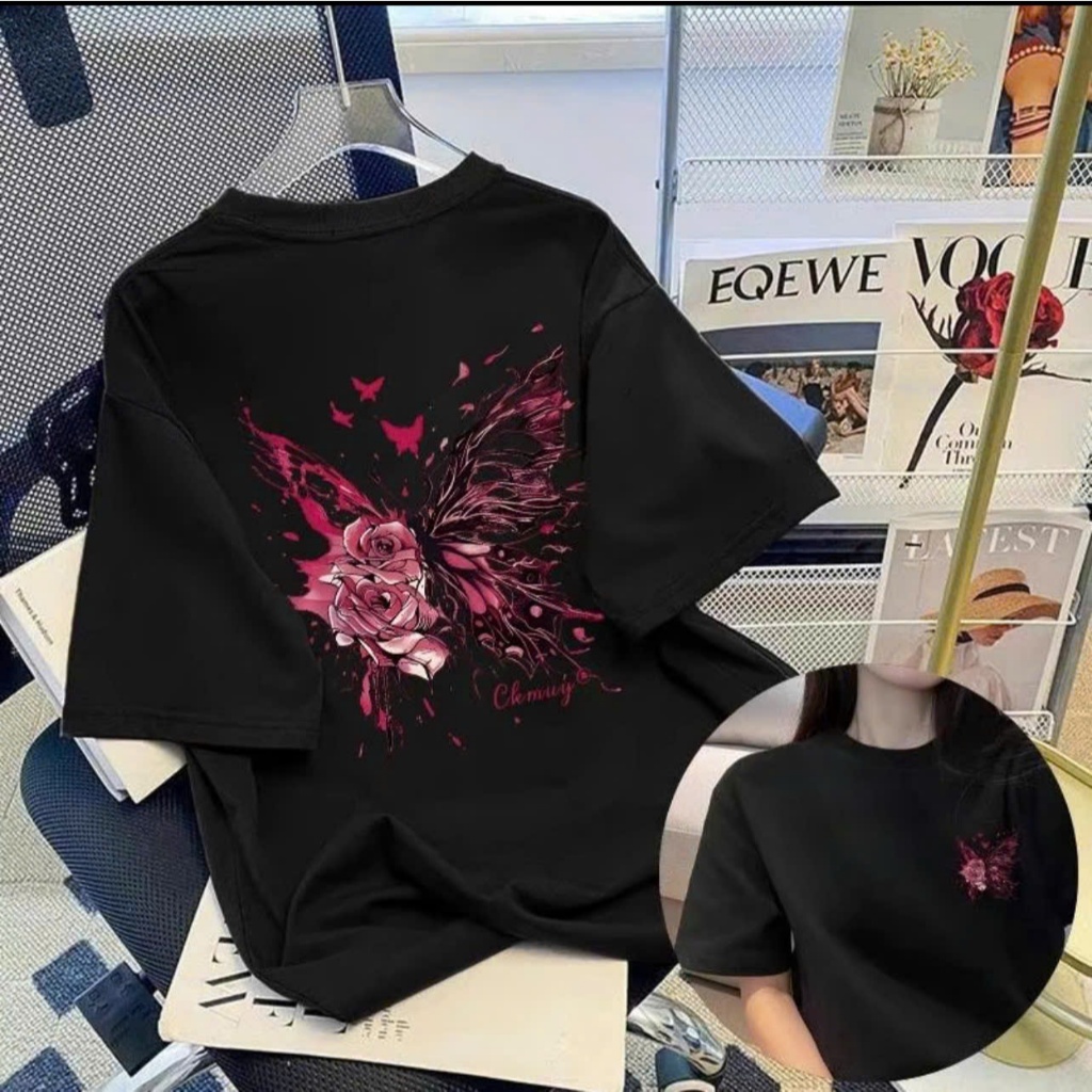 เสื้อยืด Unisex สําหรับผู้ชายและผู้หญิงพิมพ์ลาย ckmuy rose BUTTERFLY ผ้าคอตตอน 100% - BOONE - BNE000