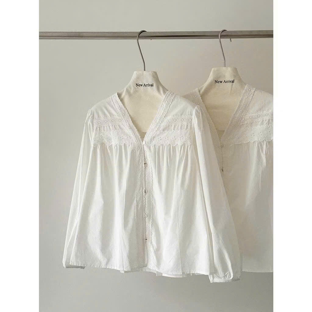 (OLDSCHOOL PHOTO) AA SHIRT เสื้อเชิ้ตแต่งลูกไม้และแขนหลวม