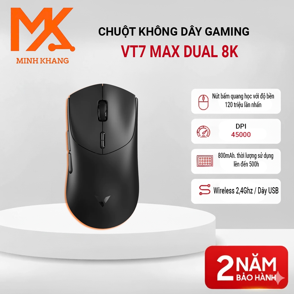 Rapoo VT7 Max เมาส์สําหรับเล่นเกมคู่ – ไร้สาย, เบา 74g, 24,000 DPI, Latency ต่ํา, RGB, แบตเตอรี่ 800