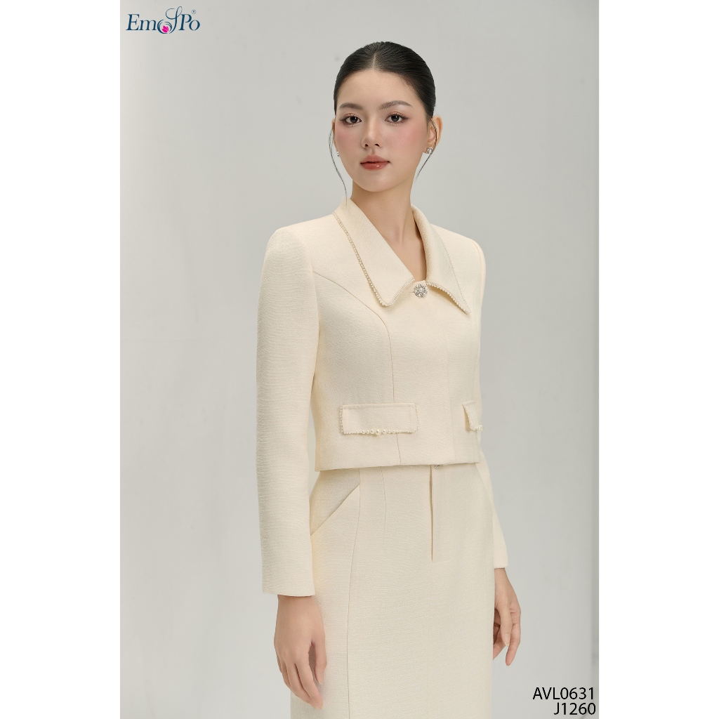 เสื้อกั๊กสตรี Emspo ทรงยาวปานกลาง คอปกแหลม & กระเป๋าข้างลูกปัด AVL0631 เดิน J1260