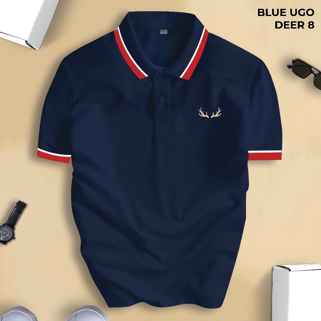 Basic DEER เสื้อยืดโปโลผู้ชายคอปกเปิด หรูหราหรูหรา หนังจระเข้ CVC