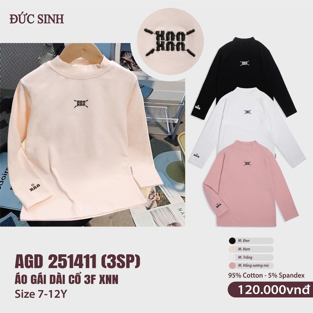 [Duc Sinh] เสื้อระบายความร้อนคอ 3P ของเด็กผู้หญิง Duc Sinh ทําจากผ้าฝ้ายบาง นุ่ม ไซส์ 7-12 ปี