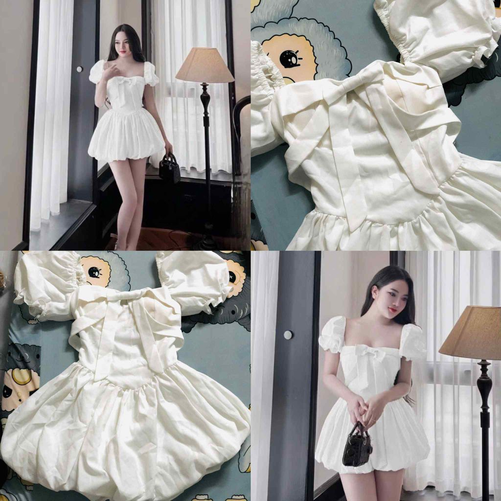 NEW SUPER CUTE WHITE PUMPKIN DRESS พร้อมแขนพัฟ D8
