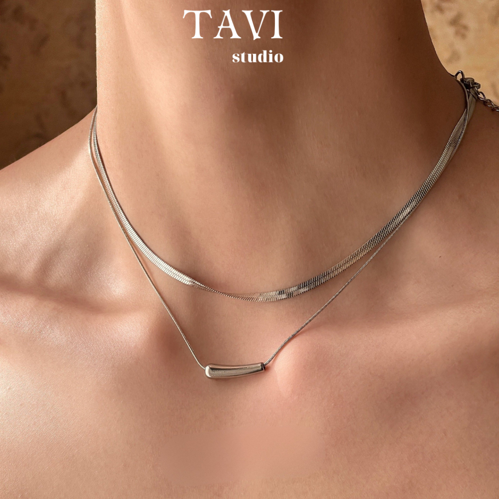 สร้อยคอไทเทเนียมสองชั้น Unisex - สร้อยคอกระดูกไหปลาร้าเกาหลี Double Strand แฟชั่นสําหรับผู้ชายและผู้