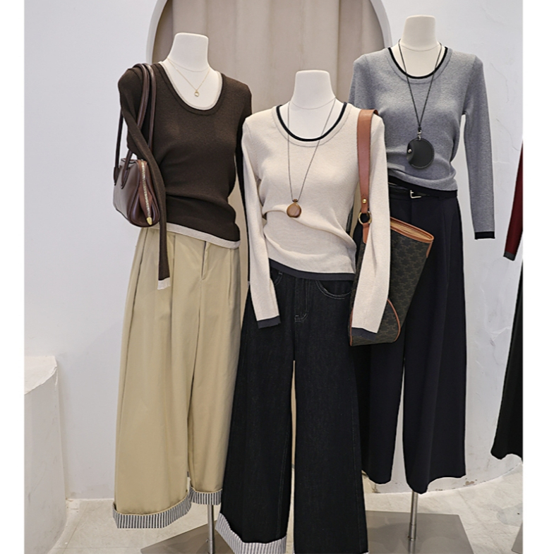 (QC product) เสื้อสเวตเตอร์คอยูแขนยาวผ้าถักสําหรับผู้หญิง QC พร้อม Hem - Dalyn