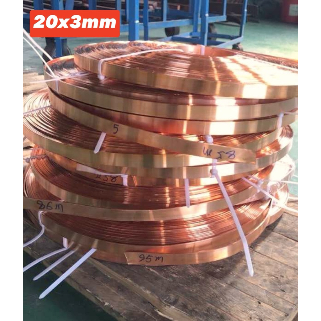 เทปทองแดงแดง ม้วนทองแดง 20x3mm (กว้าง 20mm; หนา 3mm) ยาว 1m -2.2m -1.4m