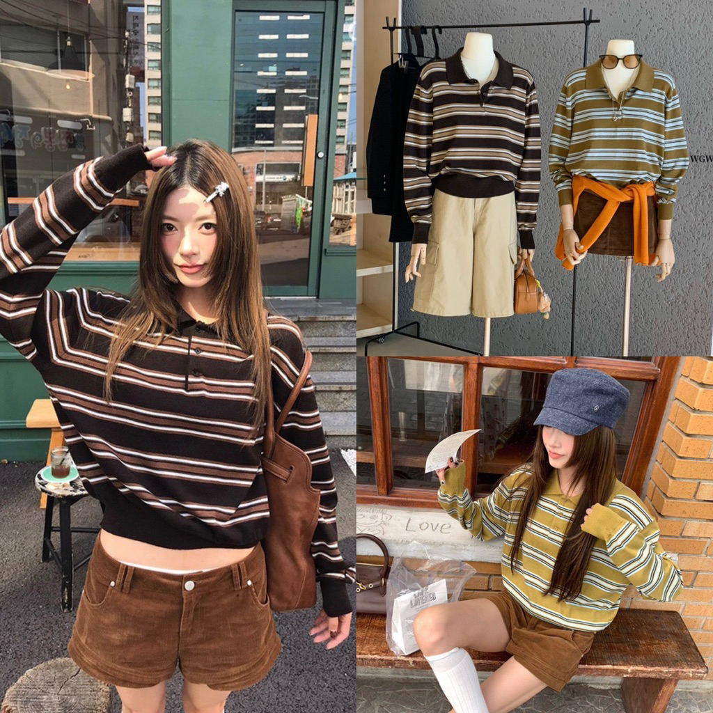 NHY.studio /WGWE/ เสื้อโปโลไหมพรมทอลายทาง 7516